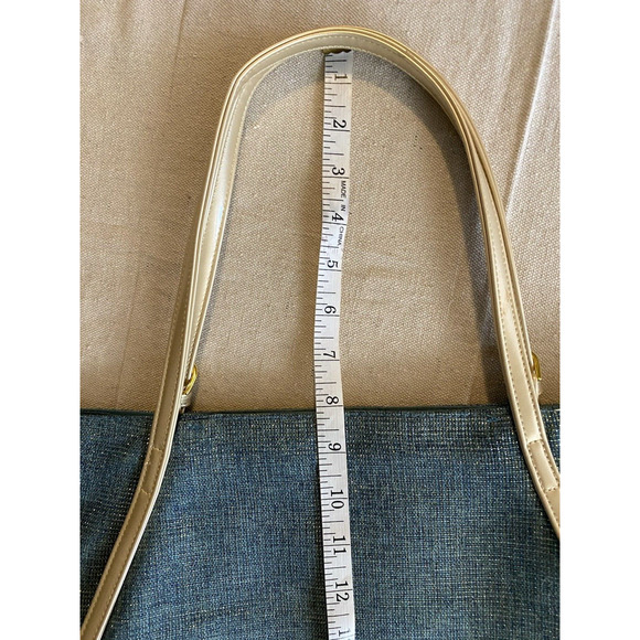 Lancome Paris Duffle Shoulder Bag Blue Gold Metallic Fibers Adj Strap Travel Bag - Picture 10 of 10